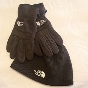 North Face Beanie Hat and Fleece Gloves